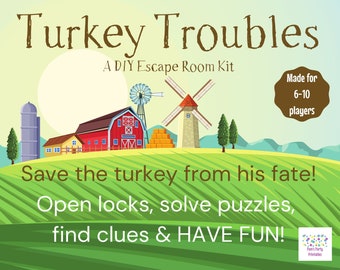 Turkey Troubles! - A DIY Escape Room Kit - Thanksgiving Game - Family Friendly - Ages 8 to 80 - Group Game, Party Game, Team Building, Teens