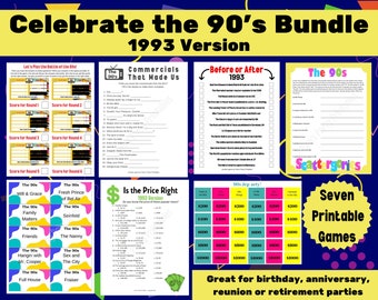 1993 Bundle of Games - 30th birthday, 30th Anniversary, Class of 1993, Reunion, Retirement, 90s Party, 1993 Trivia, Printable