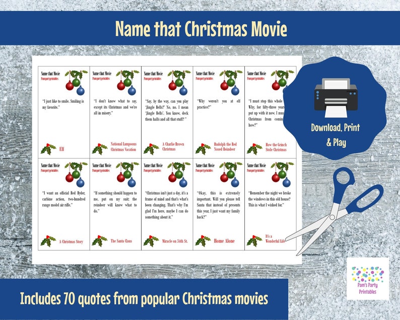 Name that Christmas Movie Christmas Movie Quote Game Printable Game Christmas Family Game Classroom Party Game Instant Download image 1