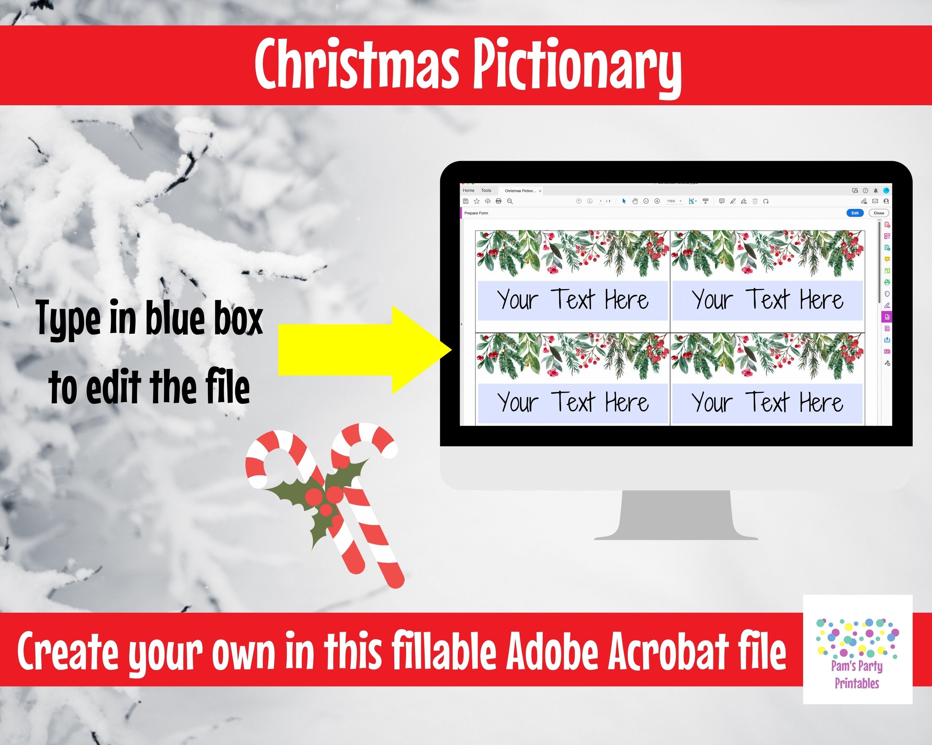 Christmas Pictionary Game Cards: Editable Holiday Charades (fillable ...