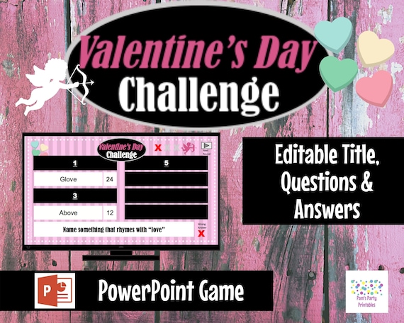 Virtual Game Valentine's Day Challenge Game - Interactive & Editable PowerPoint, Valentine's Day Game, Galentines, Family Friendly Il_570xn