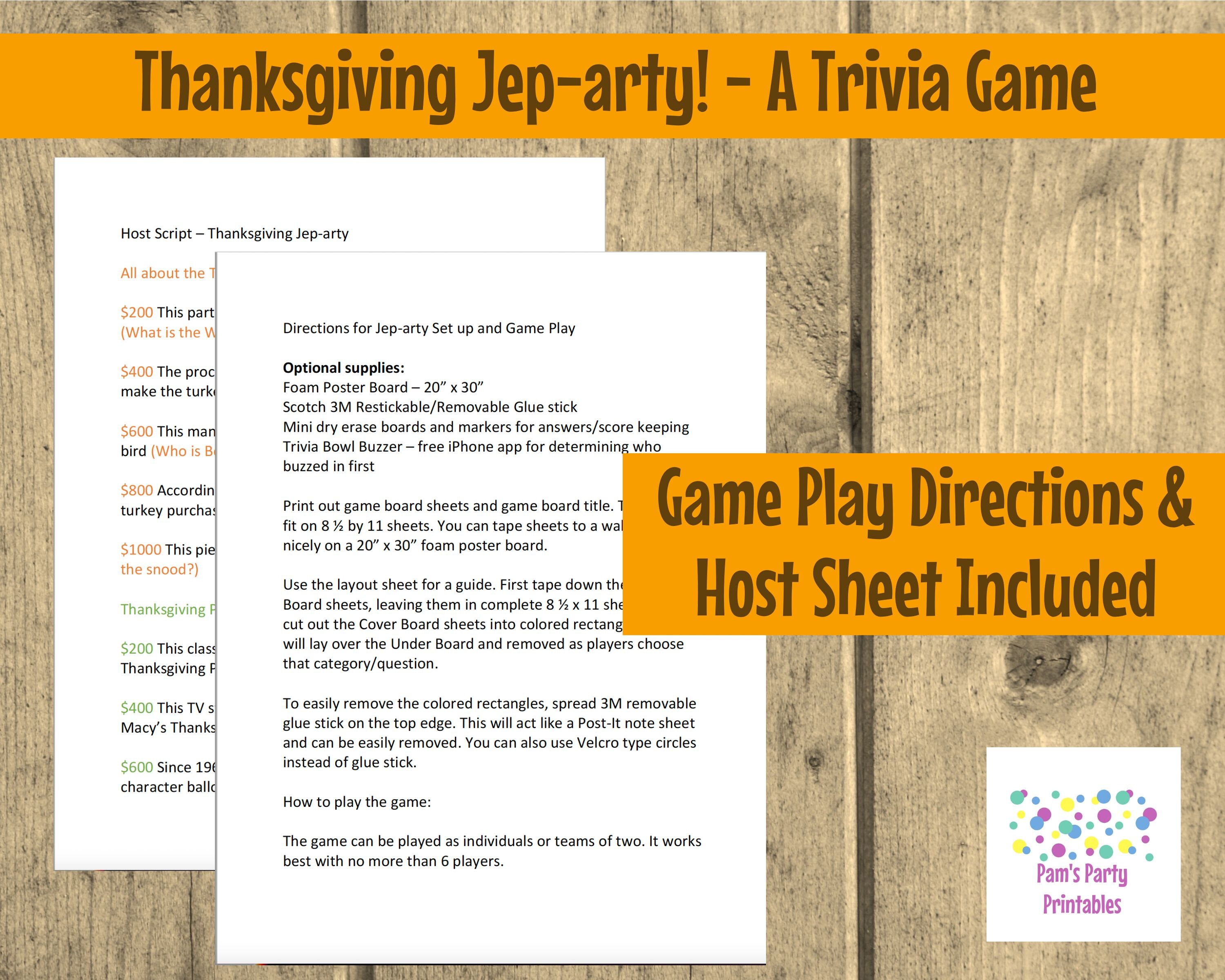 Thanksgiving Jep-arty Printable Game Thanksgiving Trivia - Etsy UK