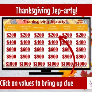 Thanksgiving Jep-arty, Friendsgiving Party Game, Thanksgiving Trivia, Game Show, Editable game, Virtual Game or Large Screen Game, Zoom image 2