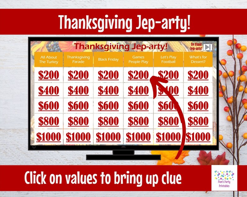 Thanksgiving Jep-arty, Friendsgiving Party Game, Thanksgiving Trivia, Game Show, Editable game, Virtual Game or Large Screen Game, Zoom image 2