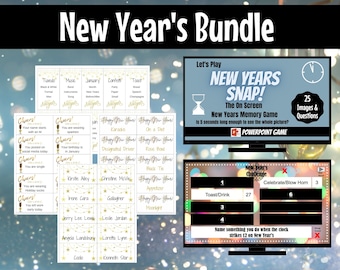 New Years Game Bundle, Trivia, Word Game, New Year's Eve Game, Office, Teens and Adults, Printable and Virtual, Zoom or Large Screen