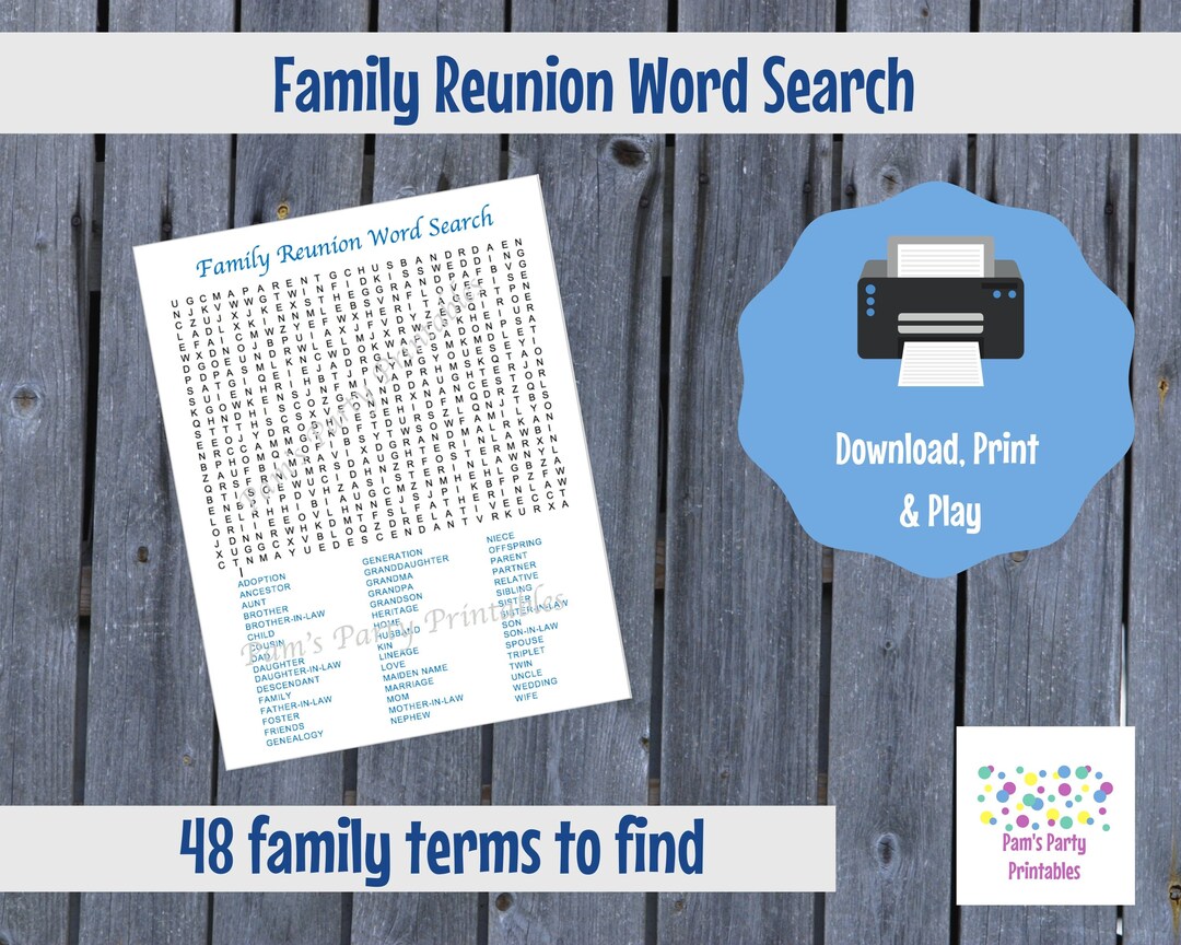 Family Reunion Word Search, Family Reunion Game, Table Game, Printable ...