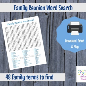 Family Reunion Word Search, Family Reunion Game, Table Game, Printable Game, Family Picnic, Group Game, Word Search, kids game,