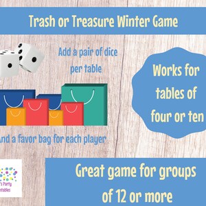 Winter Holiday Trash or Treasure Printable Dice & Card Game for Large Group, Winter, Classroom, GNO, Hanukkah Game, Mingle Game, Table Game image 3