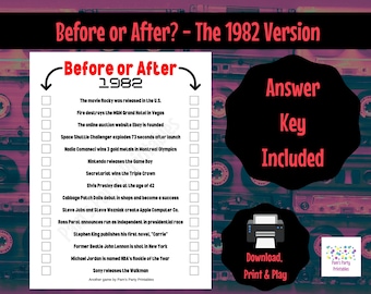 1982 Before or After Game - 40th birthday, 40th Anniversary, Class of 1982, Reunion, Retirement, 80s Party, 1982 Trivia, Printable,