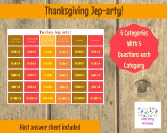 Thanksgiving Jep-arty - Printable Game, Classroom Game, Family Game, Party Game, Turkey Game, Youth Group Game, Instant Download