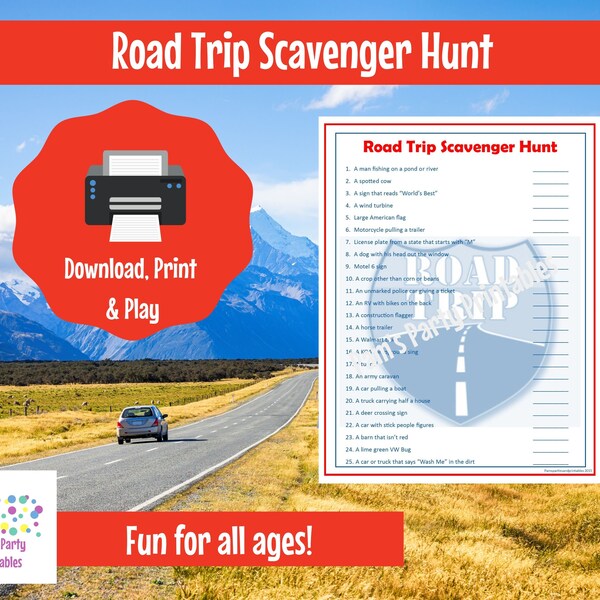 Road Trip Scavenger Hunt - Family Friendly Game - Pass Time in the Car - Printable Instant Download, Game for the car, Game for the plane