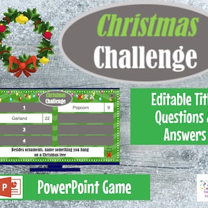 Virtual Game Christmas Challenge GAME 1 Interactive & Editable PowerPoint Game, Christmas Game, Party Game, Family Friendly, Classroom image 1