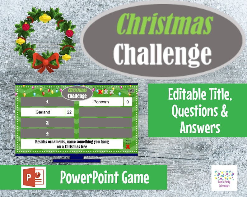 Virtual Game Christmas Challenge GAME 1 Interactive & Editable PowerPoint Game, Christmas Game, Party Game, Family Friendly, Classroom image 1