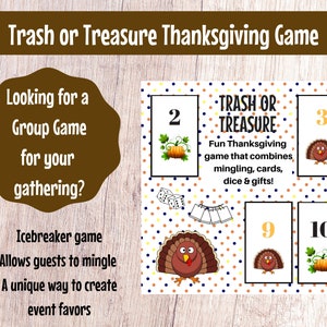 Thanksgiving Trash or Treasure Printable Dice & Card Game Large Group, Youth Group, Classroom, Thanksgiving Game, Mingle Game, Table Game image 1