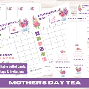Fête des mères Tea Bunco, thème Bunco de la fête des mères, thème Tea Bunco, thème Bunco de mai, thème du printemps, faire-part modifiable