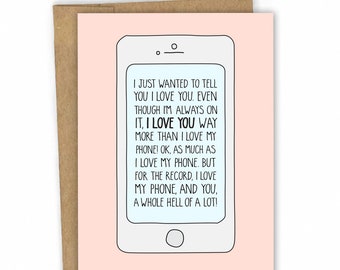 Love Cards - Valentine Card - Card for Boyfriend - Card for Husband - Phone Love by Fresh Card Co