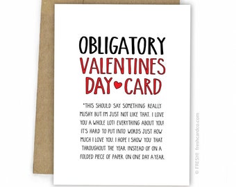Valentines Card - Love Card - Anti Valentines Card - Obligatory Valentines by Fresh Card Co