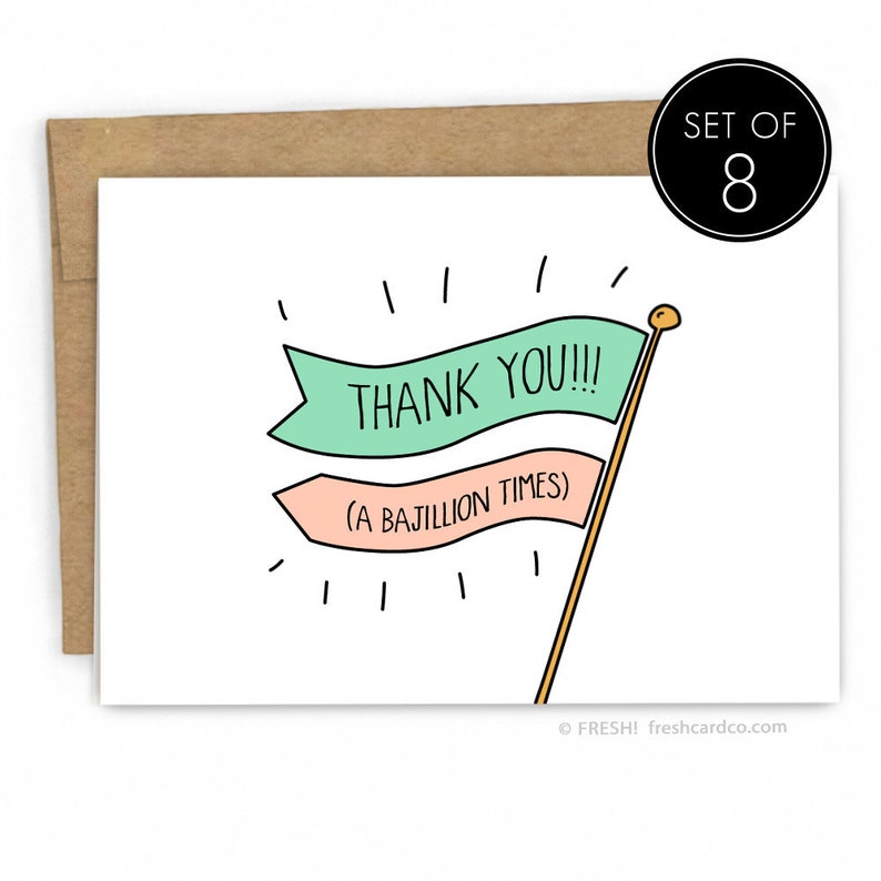 Thank You Cards Set of 8 Thanks a Bajillion by Fresh Card Co image 1