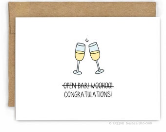 Funny Wedding Card - Funny Engagement Card - Wedding Congratulations - Open Bar by Fresh Card Co