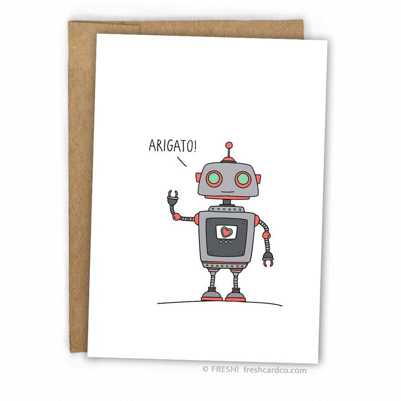 Thank You Card  Cute Robot Card  Arigato Roboto by Fresh image 1