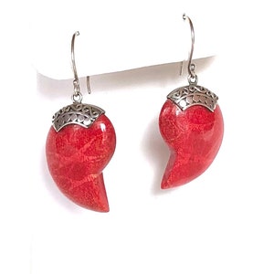 Sterling silver and red coral vintage earrings