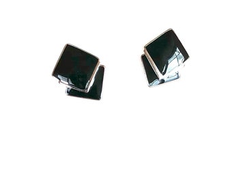 Trifari signed 1980s vintage earrings in black and silver