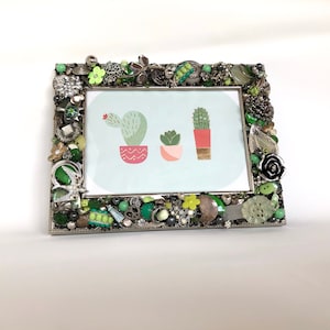 Jeweled Picture Frame, Green Frame 5x7, Decorated Picture Frame