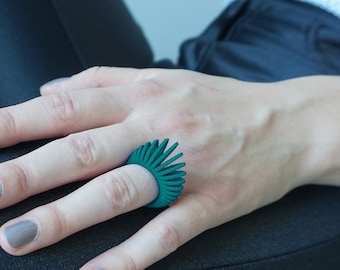 Leafy | 3D printed ring - teal green