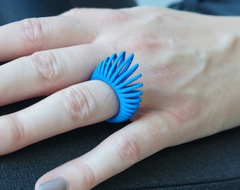 Leafy | 3D printed ring - bondi blue