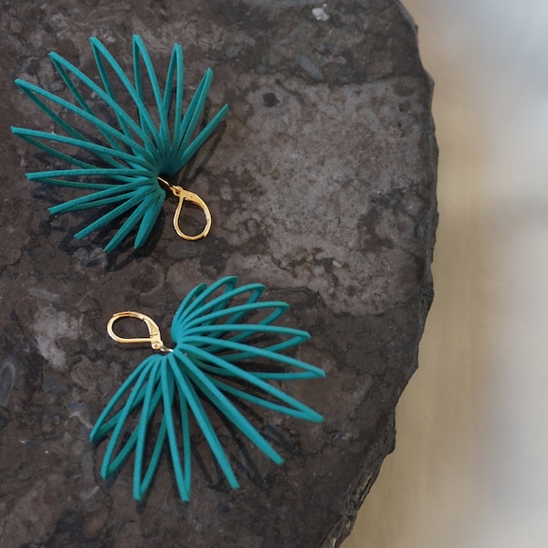 Leafy | 3D printed earrings - teal green