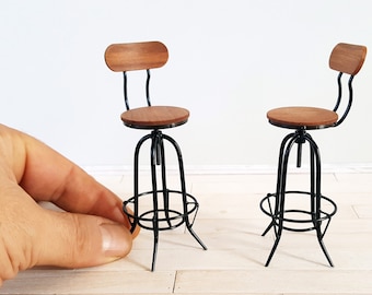 Miniature American Barstool, Industrial Adjustable Height Swivel stool, Dollhouse stool