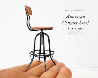 Miniature American Counter stool, Adjustable Height Swivel Dollhouse stool