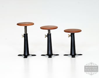 Miniature Stool, Height Adjustable Corkscrew from SINGER, vintage, industrial, dollhouse stool, Scale 1/12