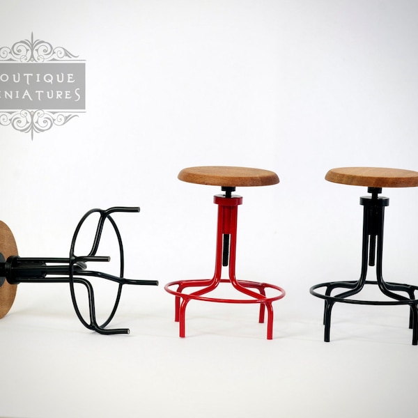 Miniature WORKBENCH STOOL, rotating, rotate, mid century, dollhouse stool, kitchen, modern, furniture, chair, tabouret, artisan