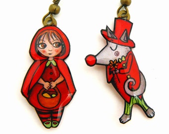 little red riding hood and the wolf earrings
