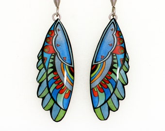 Boucles d'oreilles ailes bleues