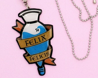 Pendentif flacon de Félix félicis, bijou Harry Potter, chaîne acier inoxydable