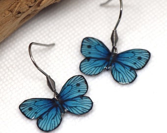 Boucles d'oreilles papillons bleus