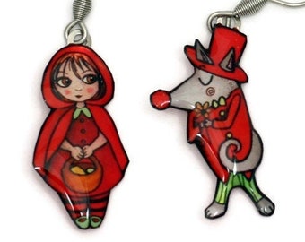 little red riding hood and the wolf earrings