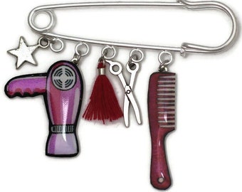 Pin brooch "my hairdressing equipment"