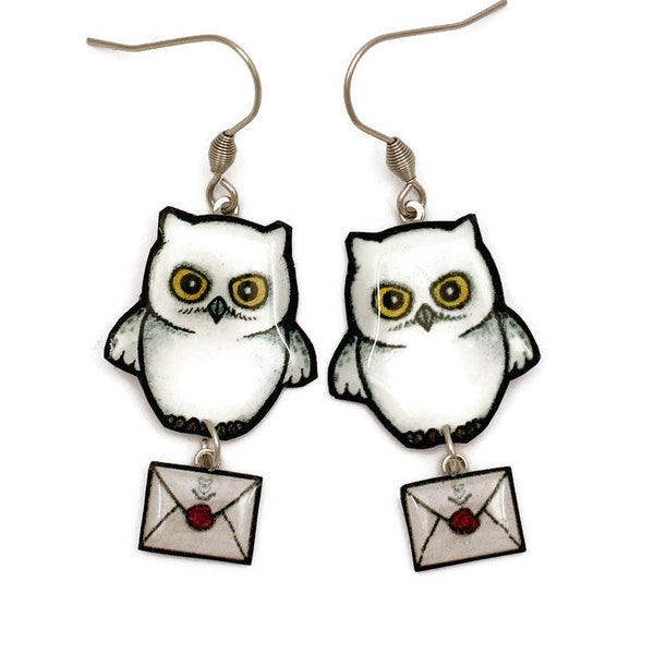 Boucles d'oreilles Harry Potter, chouette et enveloppe, Edwige, harfang des neiges