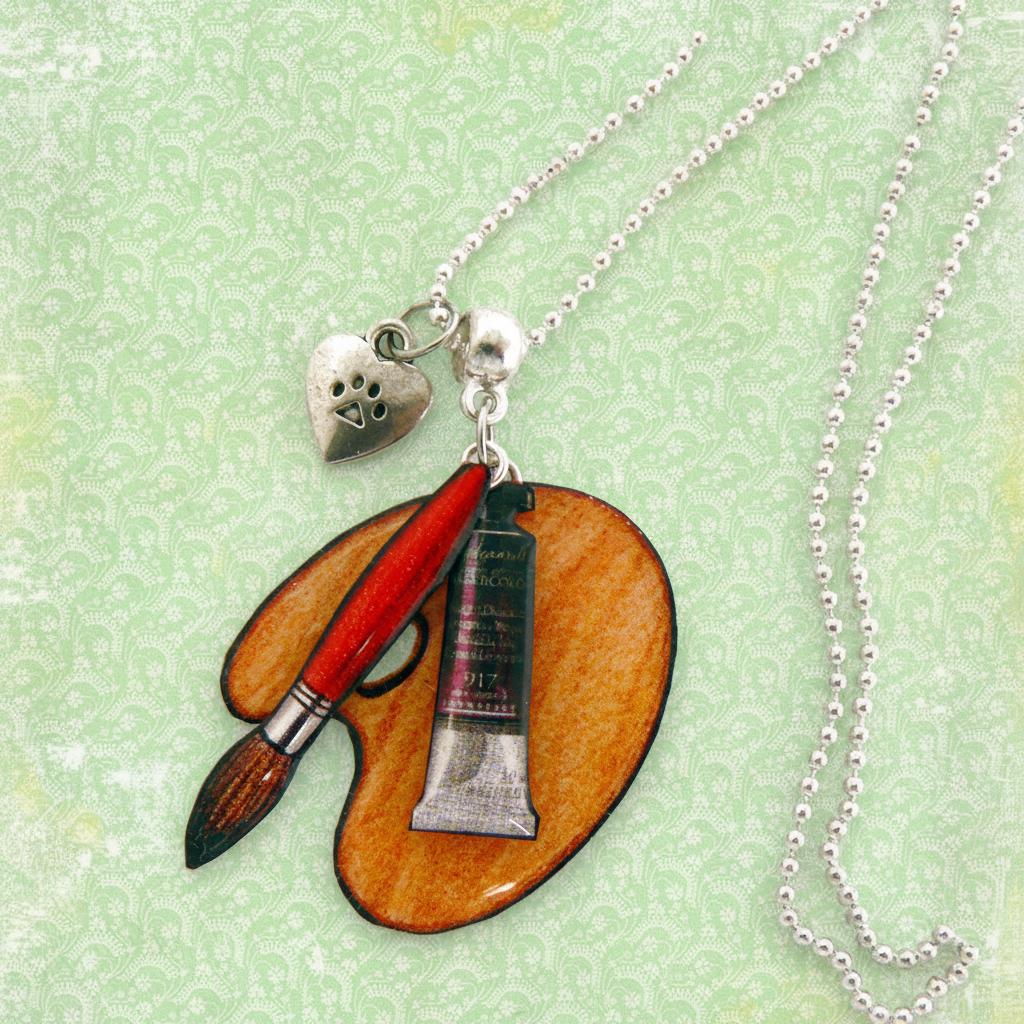 Pendentif Peinture Sur Agate - Argenté - Fait Main - France - Occasion