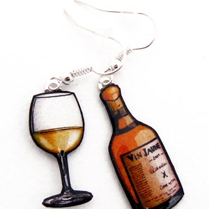 Mismatched yellow wine bottle and wine glass earrings image 4
