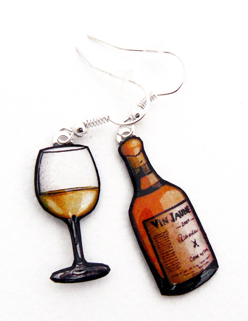 Mismatched yellow wine bottle and wine glass earrings image 4