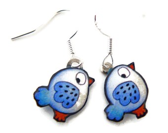 Boucles d'oreilles oiseaux bleus