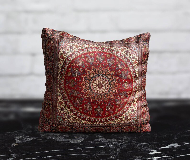Persian Carpet Pillow Morocco Pillowcase Red Cushion Case Etsy