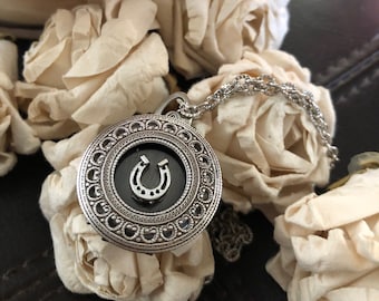 Horseshoe locket, Cowgirl gift, horse lover, cowgirl jewelry, good luck charm, equestrian locket, keepsake jewelry, multiple photo locket,