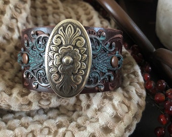 Cowgirl leather bracelet cuff, cowgirl bracelet, leather cuff, southwestern bracelet, chunky bracelet, western jewelry