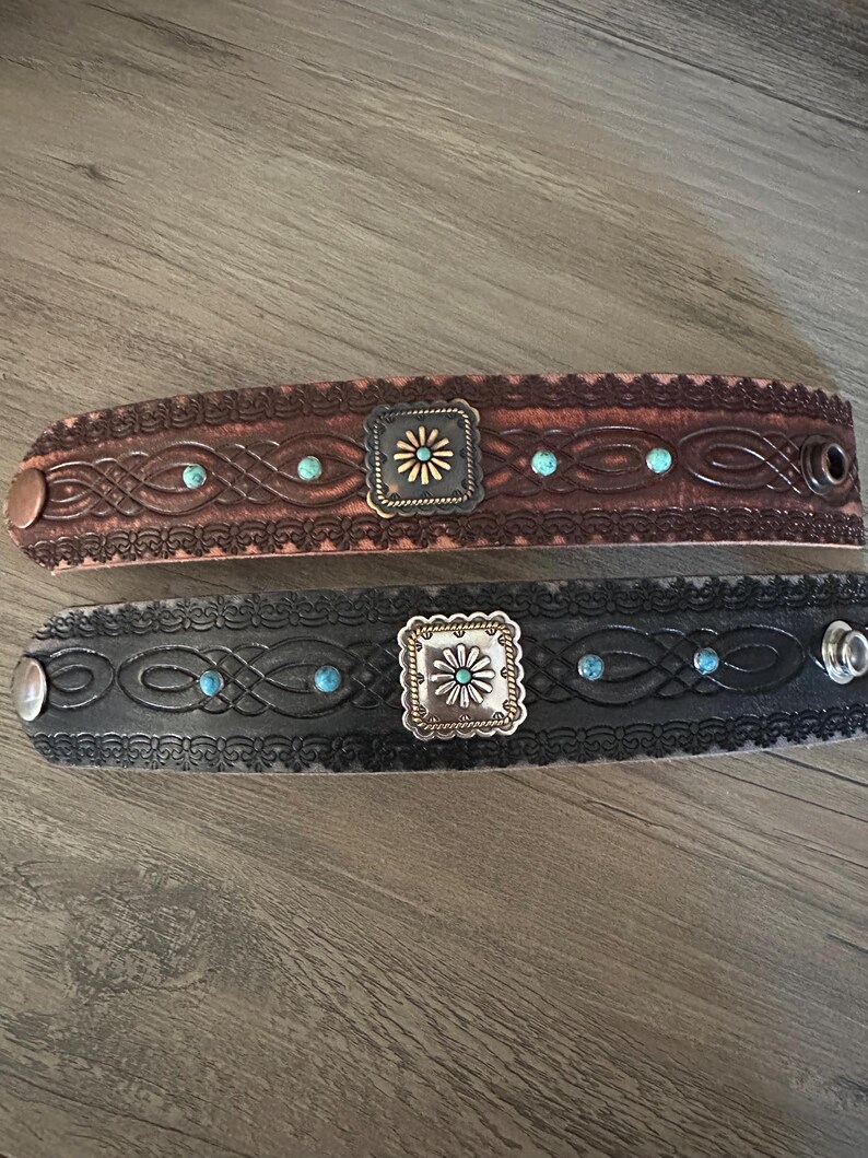 bracelet leather cuff, cowgirl bracelet, western bracelet, western jewelry, cowgirl jewelry, chunky bracelet, concho leather bracelet image 7