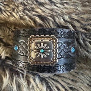 bracelet leather cuff, cowgirl bracelet, western bracelet, western jewelry, cowgirl jewelry, chunky bracelet, concho leather bracelet image 5